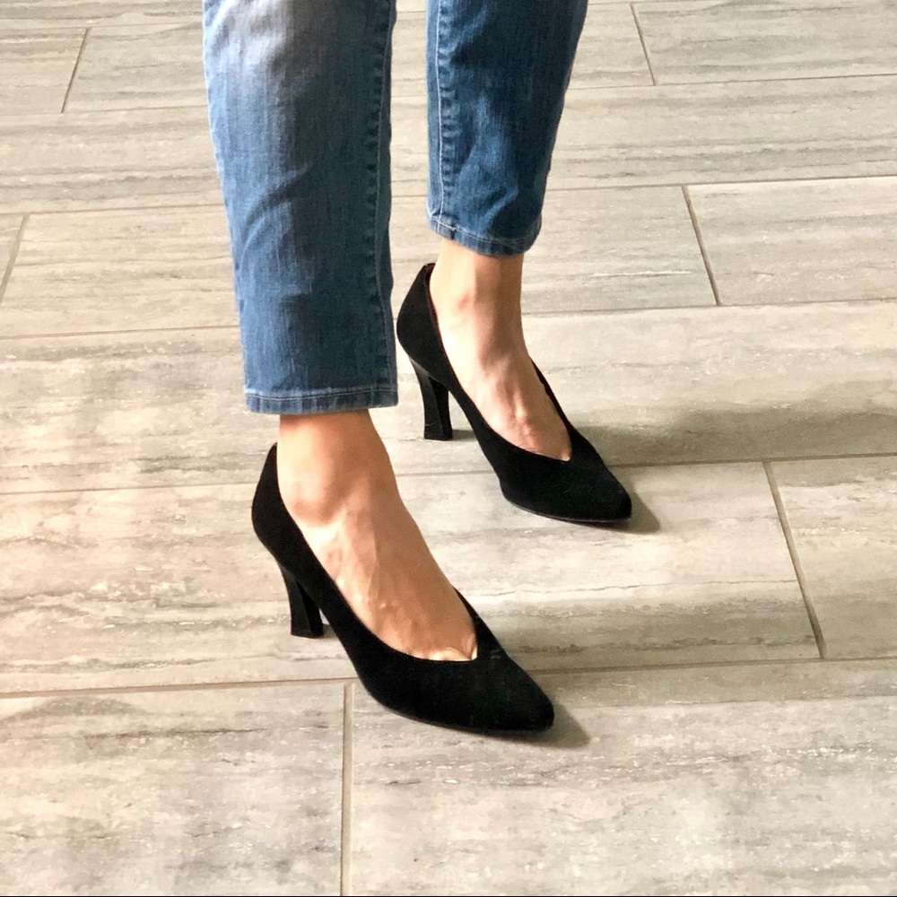 Stuart Weitzman black suede pumps